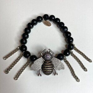NWOT Suzy T Designs Bumble Bee Bracelet Faceted Black‎ Onyx Beads Crystal Bee